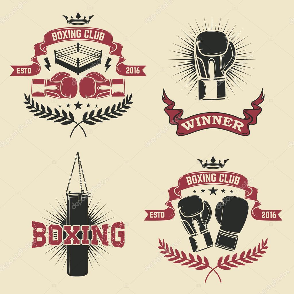 Set of the boxing club labels, emblems and design elements. Vector illustration.