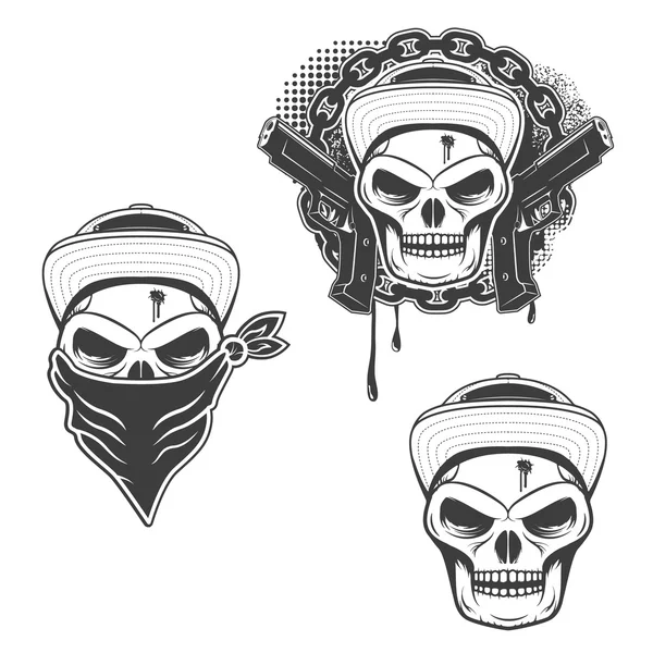 Set di crani di gangsta isolati su sfondo bianco. Design elem — Vettoriale Stock