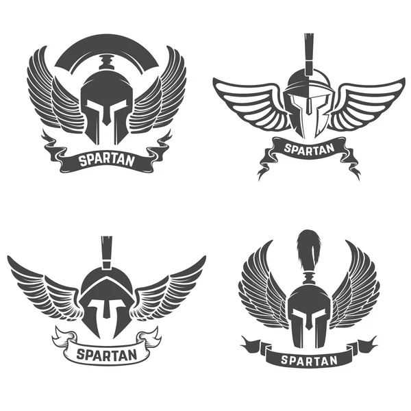 Ensemble de casques spartiates avec des ailes. Eléments de conception pour logo , — Image vectorielle