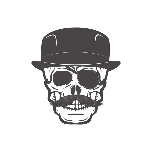 Schedel in gentleman's hoed. Ontwerpelement voor t-shirt afdrukken. — Stockvector