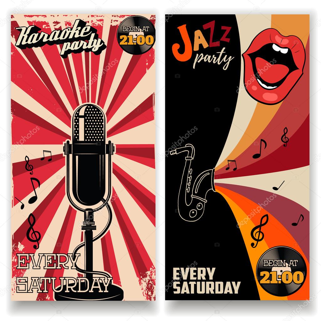 Jazz party and karaoke party flyers templates.