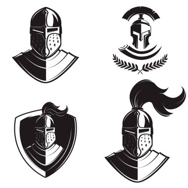 Set of knights helmets isolated on white background. Design elem clipart