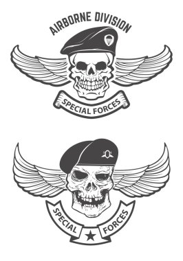 Özel Kuvvetler. Kanatlı kafatasları askeri başlıklar içinde. Tasarım el