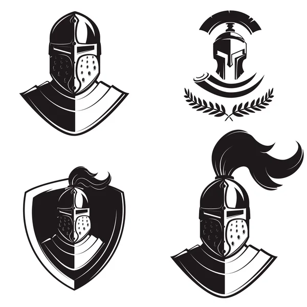 Conjunto de capacetes cavaleiros isolados sobre fundo branco. Elem design —  Vetores de Stock