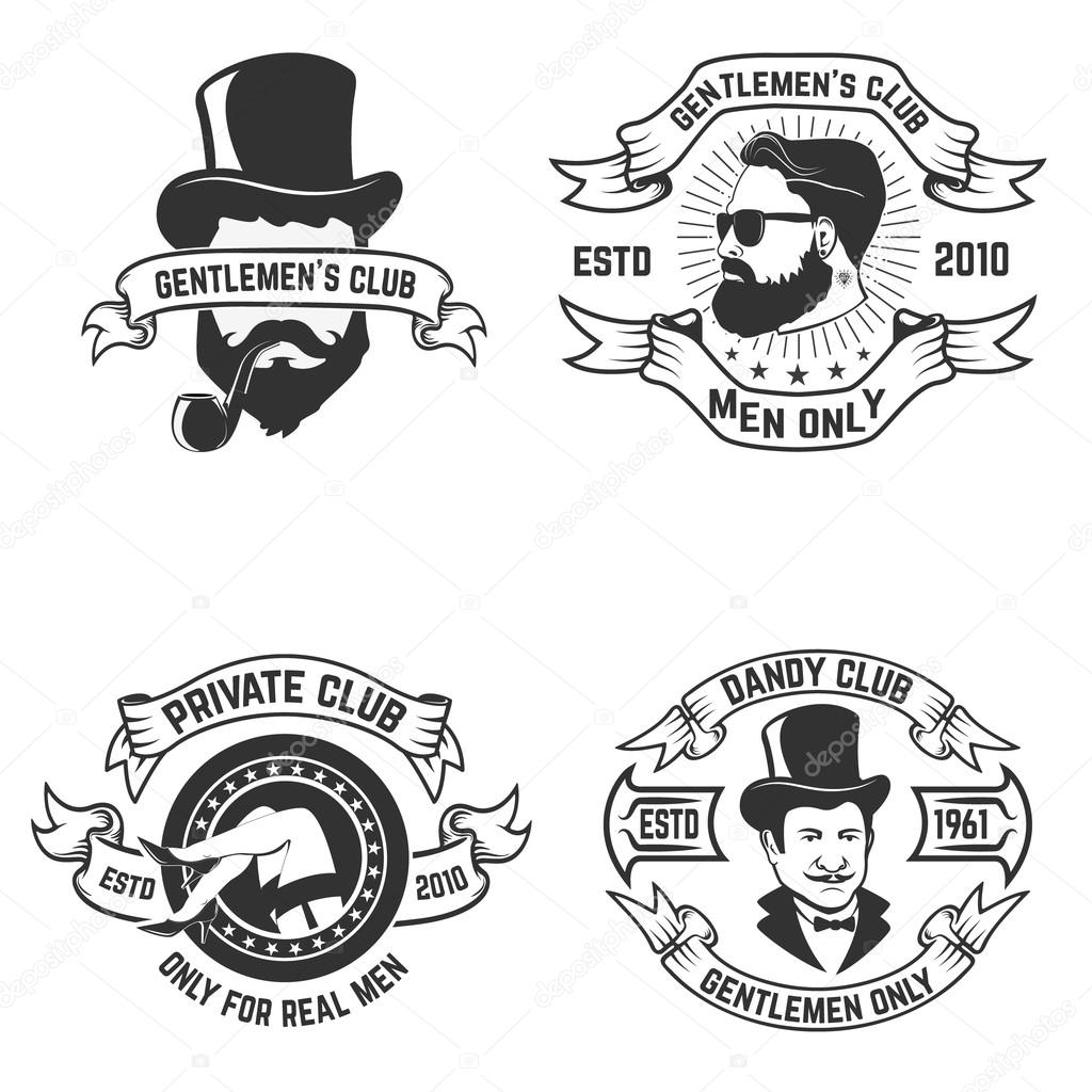 Set of mens club labels. Private men's club. Design element for logo, label, emblem, sign, t-shirt print, poster. Vector illustration.