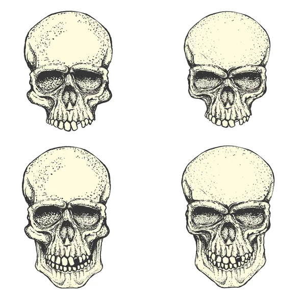 Conjunto de cráneos humanos dibujados a mano. Elementos de diseño para emblema, poste — Vector de stock