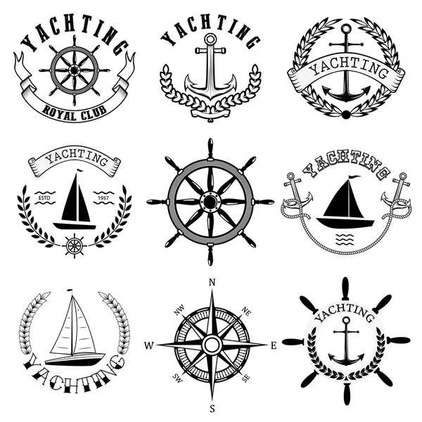 Yachting club etiketter. Yacht club. Nautiska emblem. — Stock vektor