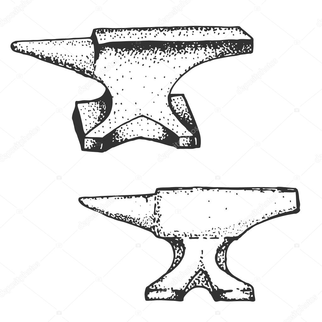 set of the hand drawn anvils. Vector illustration.