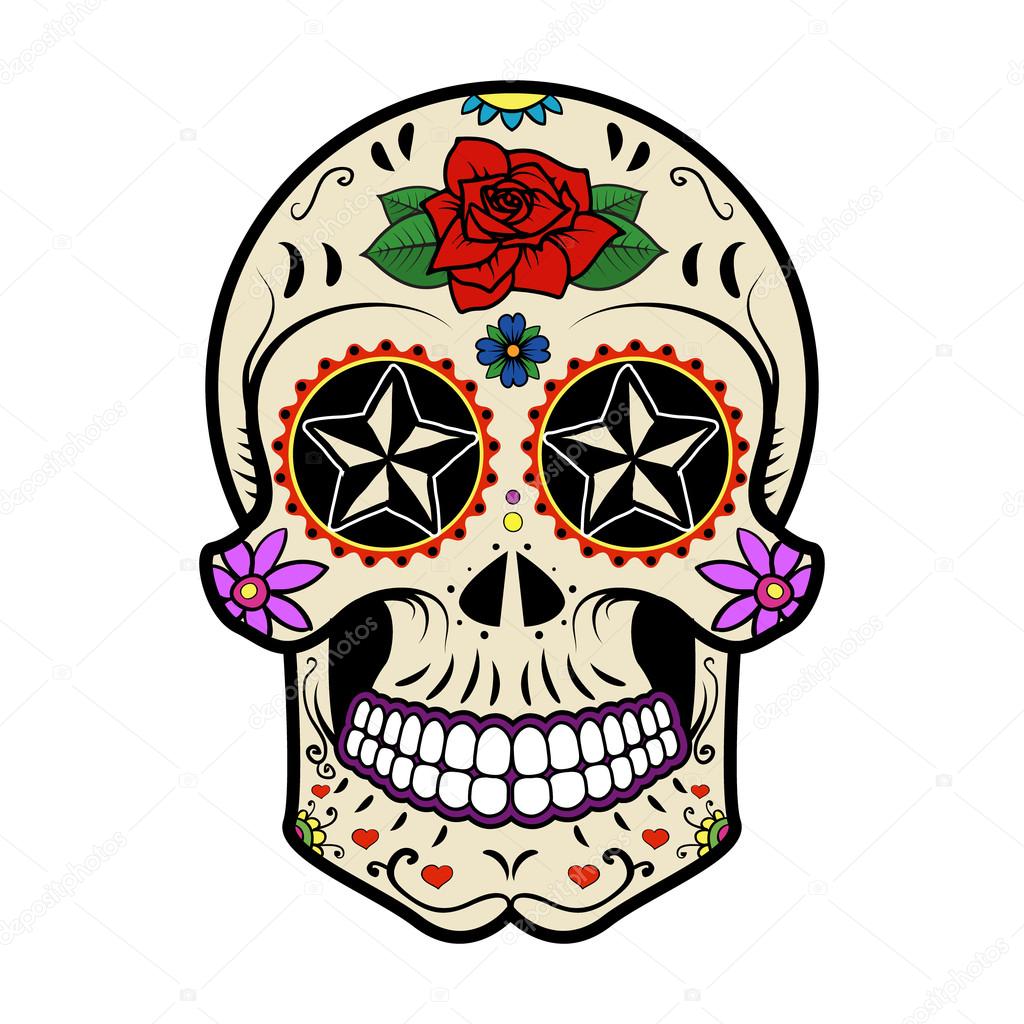 Sugar skull isolated on white background. Day of the dead.  