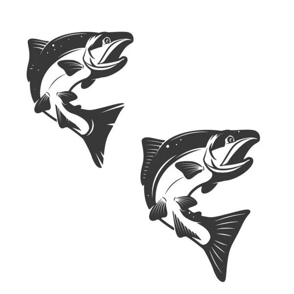Лососеві Рибні Значки Ізольовані Білому Тлі Елемент Дизайну Логотипу Етикетки — стокове фото