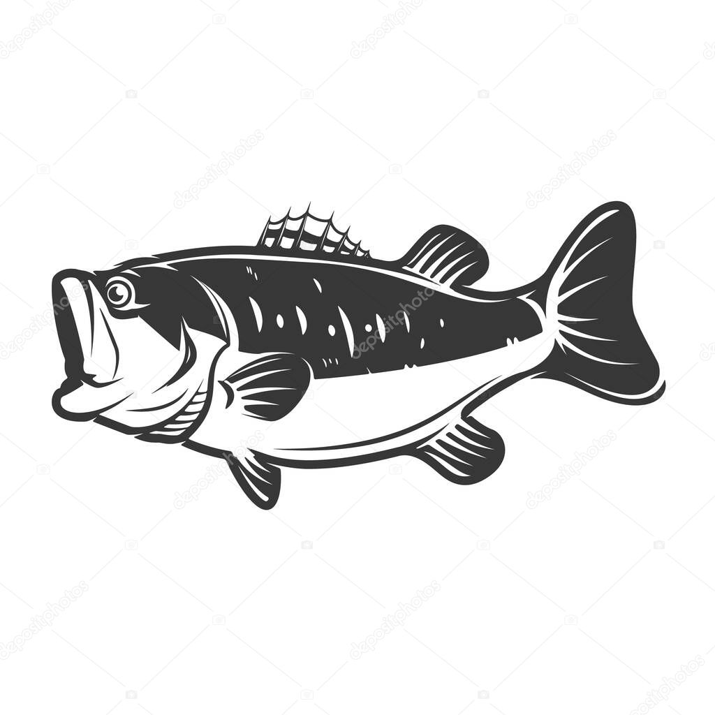  bass fish icons isolated on white background. Design element for logo, label, emblem, sign, brand mark. 