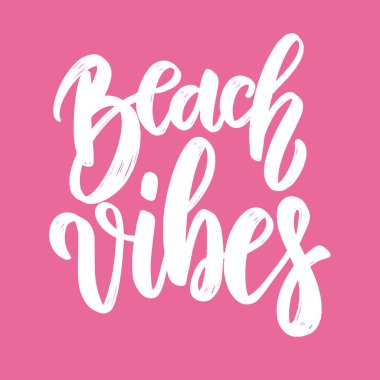 Plaj titreşimleri. Kartpostal, afiş, el ilanı için mektup cümlesi. Vektör illüstrasyonu