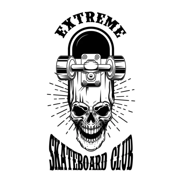 Skateboarder Emblem Crossed Skateboards Skull Design Element Logo Label Sign — Stock Vector