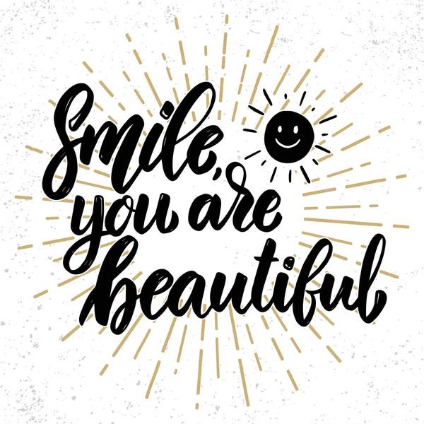 Χαμογέλα Είσαι Όμορφη Γράμμα Φράσης Κινήτρων Για Αφίσα Κάρτα Πανό — Διανυσματικό Αρχείο