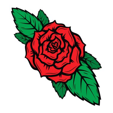 Beyaz arka planda izole edilmiş eski moda dövme gülleri. Poster, kartpostal ve tişört için tasarım ögeleri.