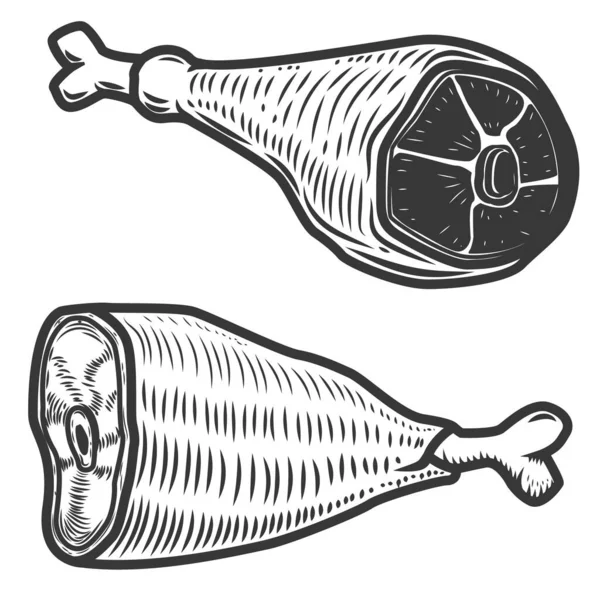 Schinkenfleisch Isoliert Auf Weißem Hintergrund Gestaltungselemente Für Logo Etikett Emblem — Stockfoto