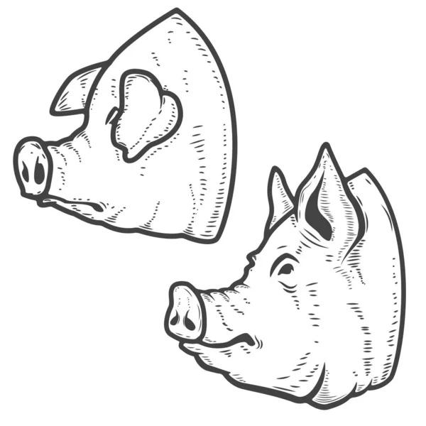 Set Pig Heads Isolated White Background Pork Meat Design Element — Stock Photo, Image