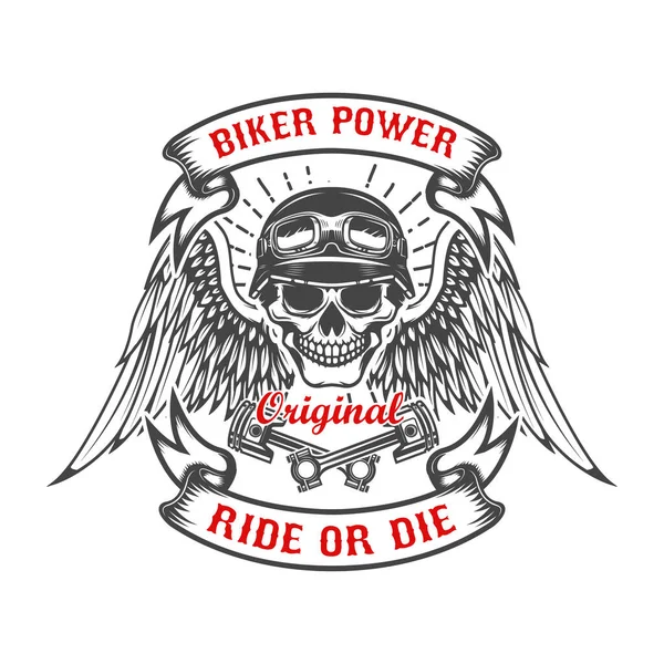 Racer Skull Wings Two Crossed Pistons Biker Power Ride Die — Stock Photo, Image