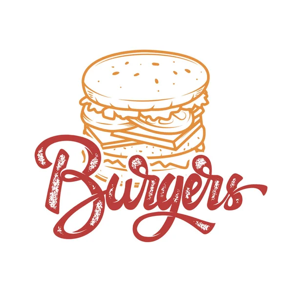 Burger Handgeschriebenen Schriftzug Logo Etikett Abzeichen Emblem Für Fast Food — Stockfoto