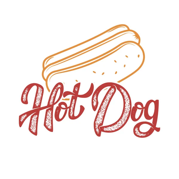 Hot Dog Logotipo Escrito Mão Etiqueta Crachá Emblema Para Restaurante — Fotografia de Stock