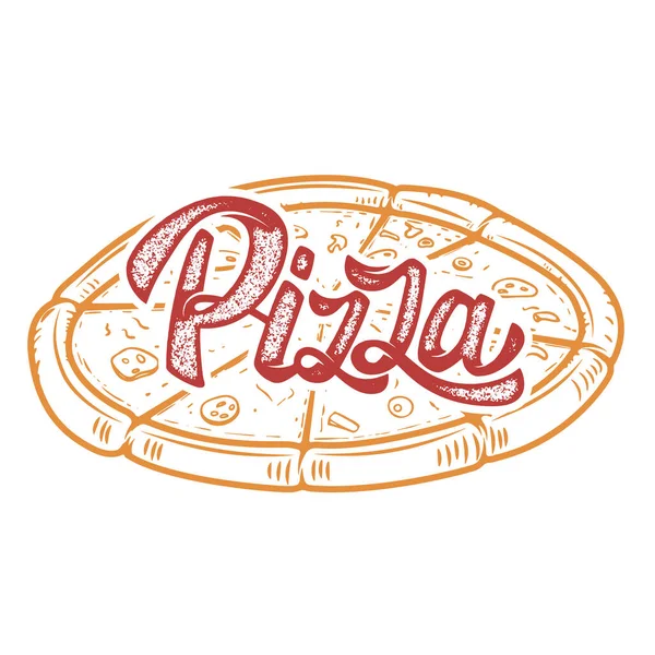 Pizza hand written lettering logo, label, badge. Emblem for fast food restaurant, cafe. Isolated on white background.