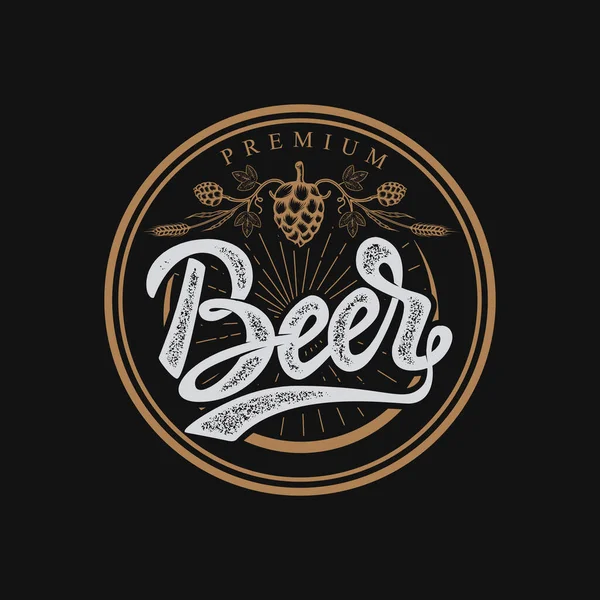 Emblema Cerveza Premium Logotipo Escrito Mano Etiqueta Insignia Aislado Sobre — Foto de Stock