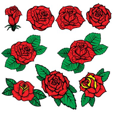 Set of old school tattoo style roses isolated on white background. Design elements for poster, postcard, t-shirt. 