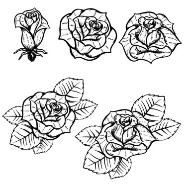Set of old school tattoo style roses isolated on white background. Design elements for poster, postcard, t-shirt. 