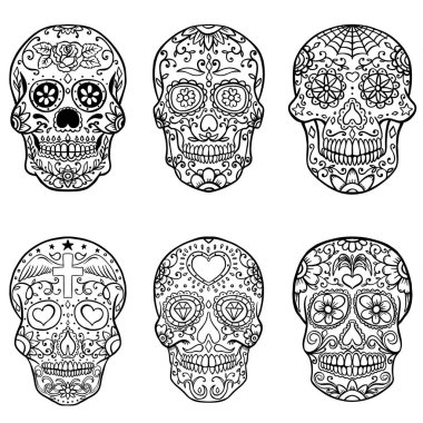 El çizimi şeker kafatasları. Ölüler Günü. Dia de los Muertos.
