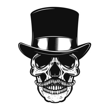 Skull in vintage hat. Design element for poster, emblem, sign, emblem, t-shirt.