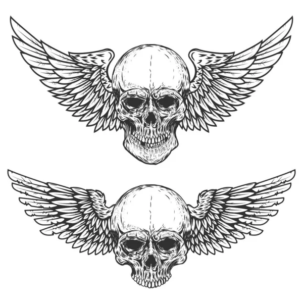 Set Winged Skulls Isolated White Background Design Elements Poster Shirt — Stockfoto