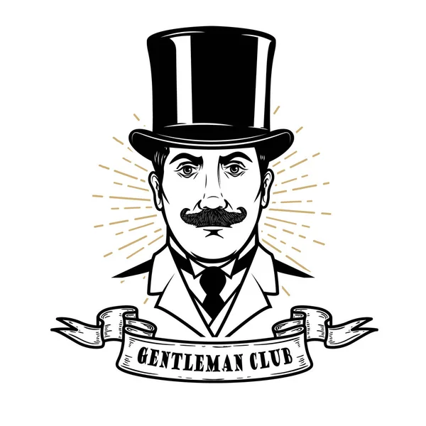 Gentleman club. Man head in vintage hat. Design element for logo, label, emblem, sign, poster, label.