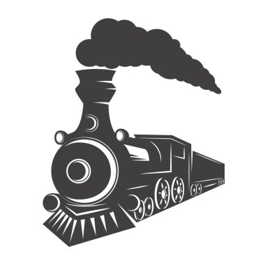 Vintage train isolated on white background. Design element for logo, label, emblem, sign.