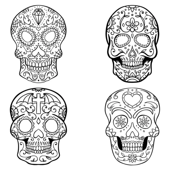 Set Sugar Skulls Isolated White Background Day Dead Dia Los — Stock Photo, Image