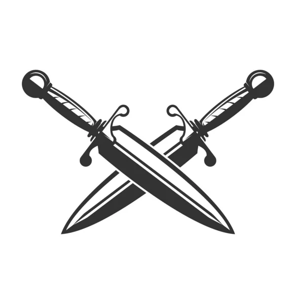 Gekreuzte Schwerter Isoliert Auf Weißem Hintergrund Designelement Für Logo Etikett — Stockfoto