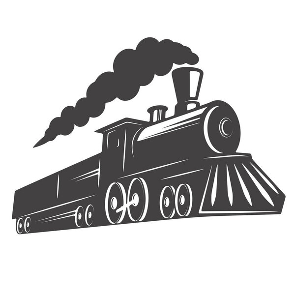 Vintage train isolated on white background. Design element for logo, label, emblem, sign.