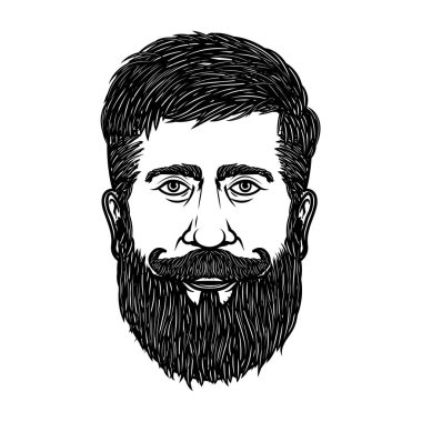 Bearded man head isolated on white background. Design element for poster, emblem, sign. 