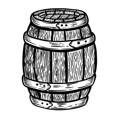 Wooden barrel illustration isolated on white background. Design element for logo, label, emblem, sign. 