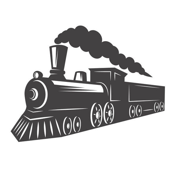 Vintage train isolated on white background. Design element for logo, label, emblem, sign.