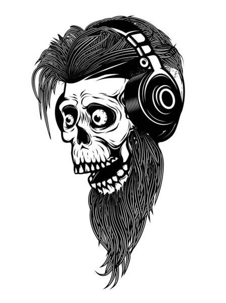 Bearded Zombie Head Headphones Design Elements Logo Label Emblem Sign — Foto de Stock