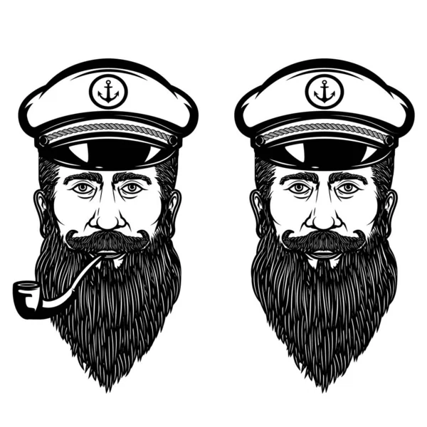 Illustration Capitaine Mer Avec Pipe Fumer Élément Design Pour Affiche — Photo