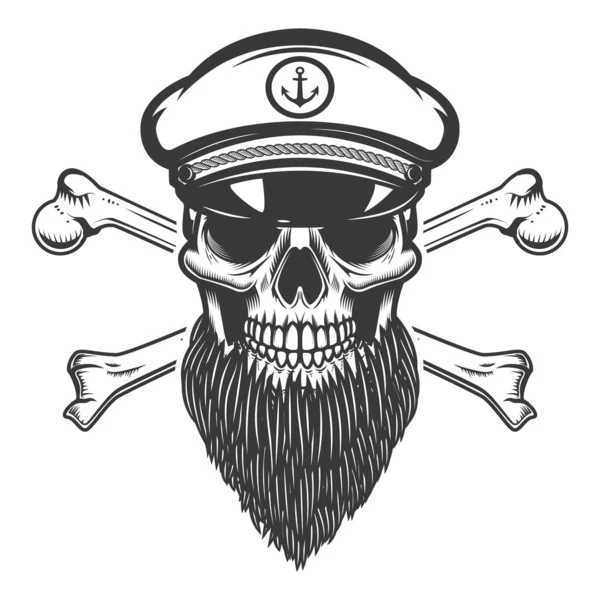 Bearded Sea Captain Skull Crossbones Design Element Emblem Sign Label — Zdjęcie stockowe