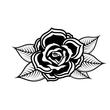 Dövme tarzında gül çizimi. oster için tasarım ögesi, amblem, imza, t-shirt.