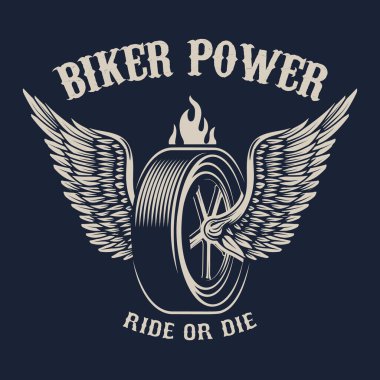 Motorcu gücü. Kanatlı tekerlek. Poster, amblem, işaret, rozet tasarımı.