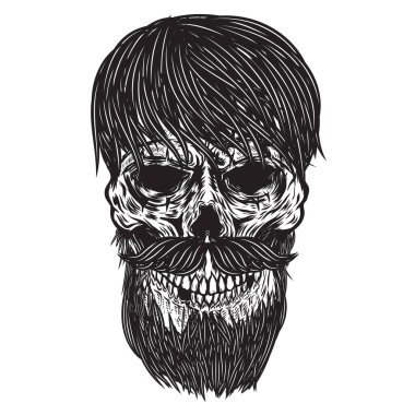 Sakallı kafatası. Poster, amblem ve tişört için tasarım ögesi.