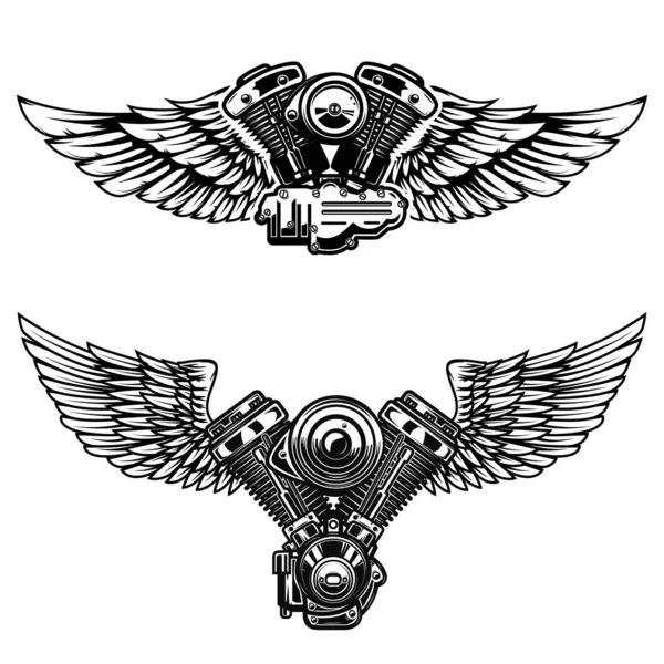 Set Winged Motorcycle Engine Design Elements Poster Emblem Sign Logo — 스톡 사진