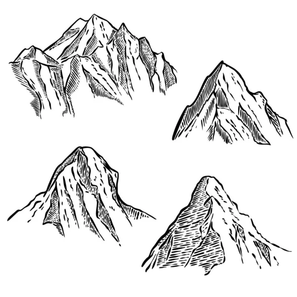 Set Mountain Sketches Design Element Emblem Sign Label Poster — Stockfoto