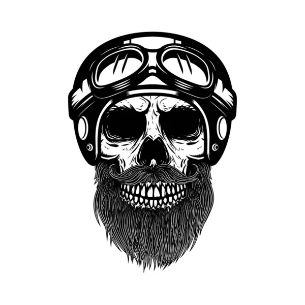 レーサーヘルメットのひげそり頭蓋骨 ラベル エンブレム サイン ポスター バナーのデザイン要素 ベクターイラスト — ストック写真