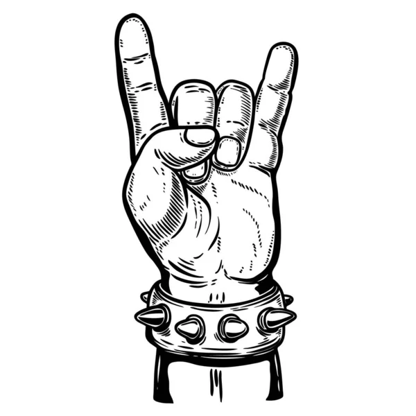 Handgezeichnete Menschliche Hand Mit Rock Roll Zeichen Gestaltungselement Für Plakat — Stockfoto