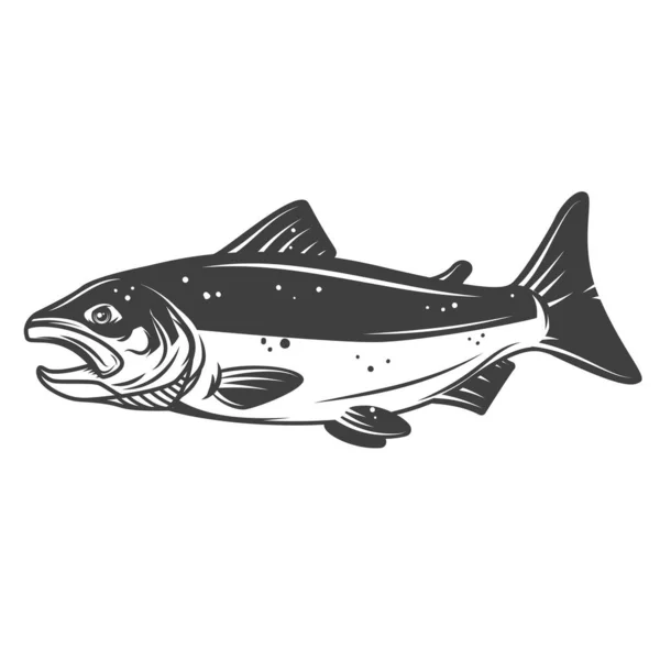 Beyaz Arka Planda Izole Edilmiş Somon Balığı Ikonu Logo Etiket — Stok fotoğraf